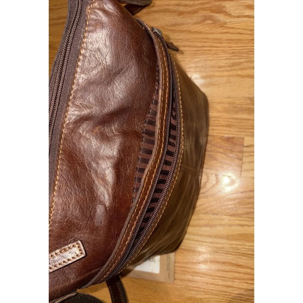 Jack Georges Voyager Brown Hand Stained‎ Buffalo Leather Crossbody Shoulder Bag